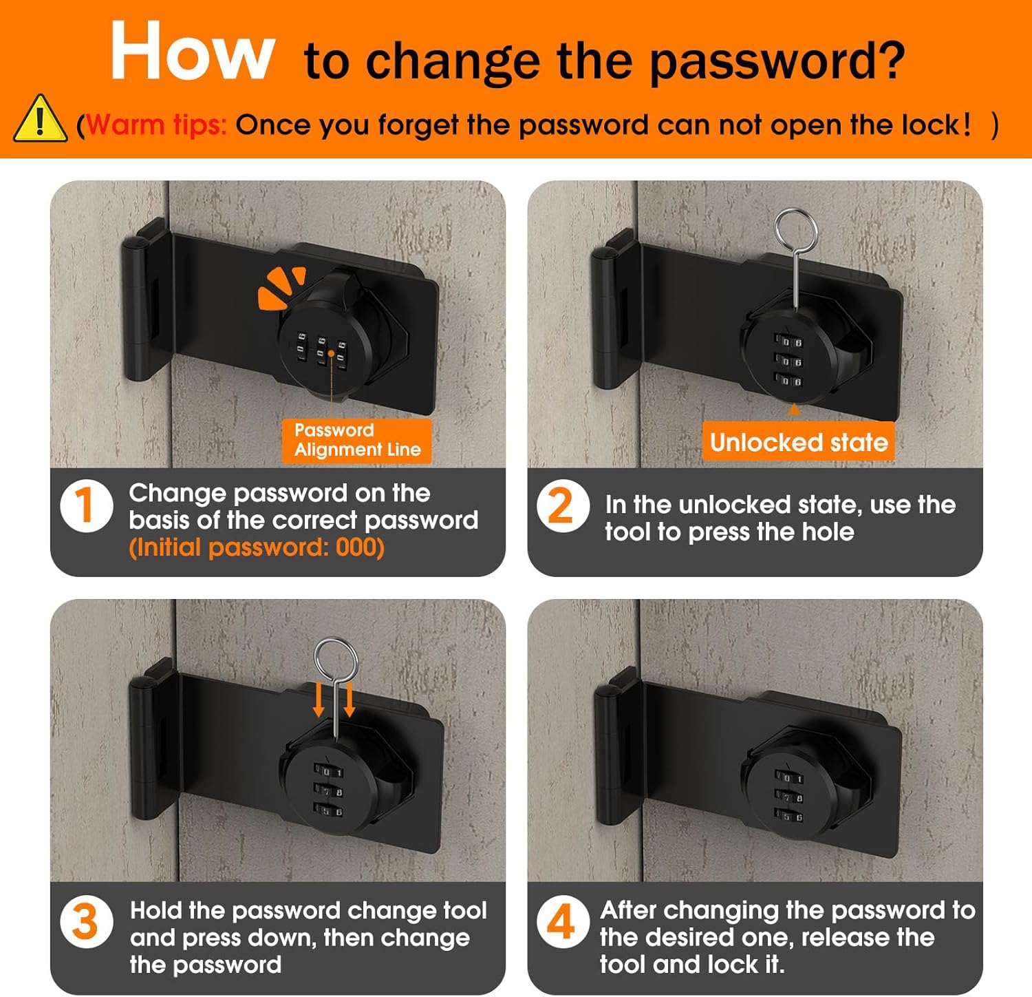 YogePote Combination Lock for Cabinets, Bi-Fold Doors, Fences, Gardens - Rotary Hasp Lock with 90 Degree Barn Door Latch (2 Pack, Black)