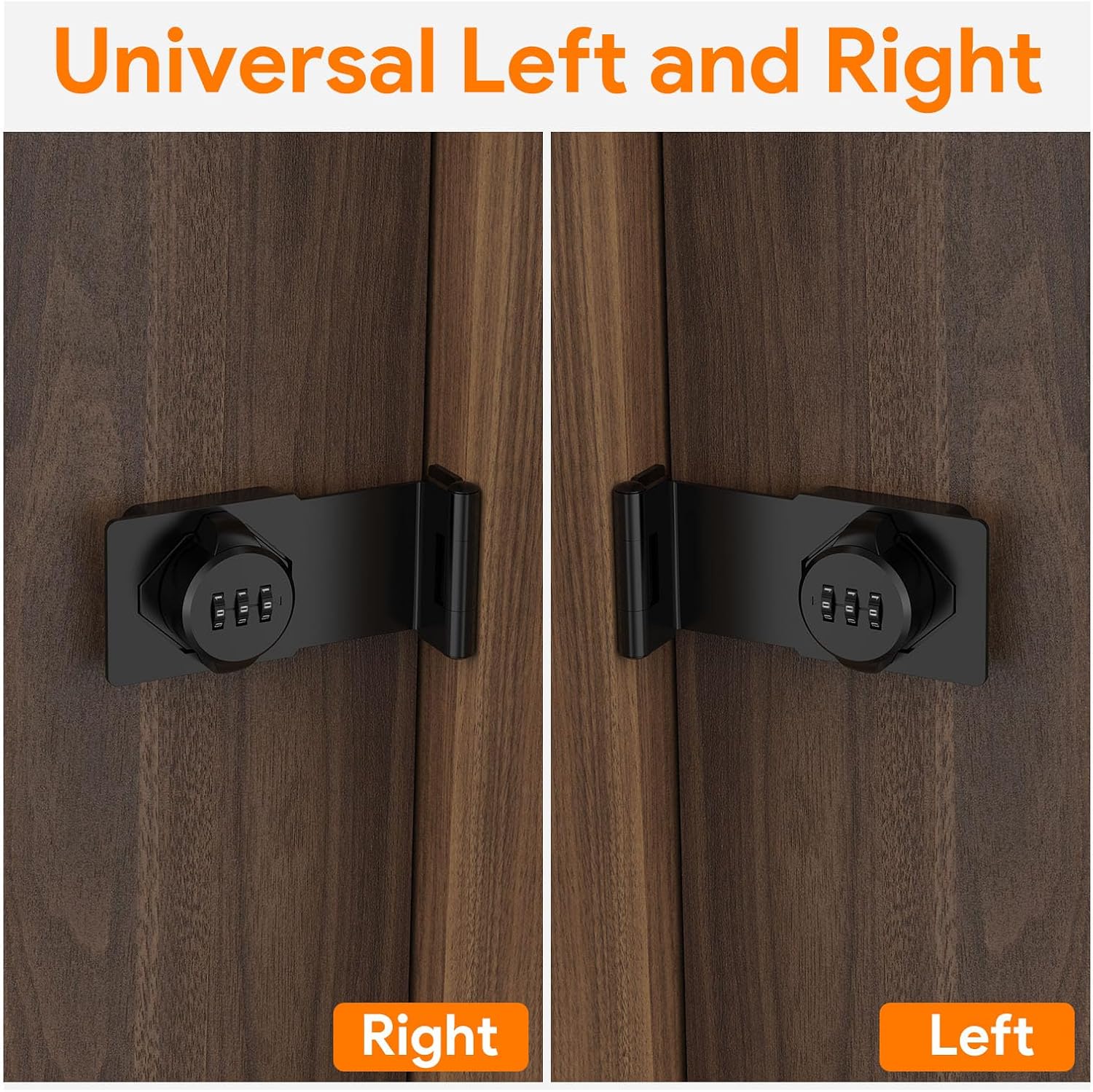 YogePote Combination Lock for Cabinets, Bi-Fold Doors, Fences, Gardens - Rotary Hasp Lock with 90 Degree Barn Door Latch (2 Pack, Black)