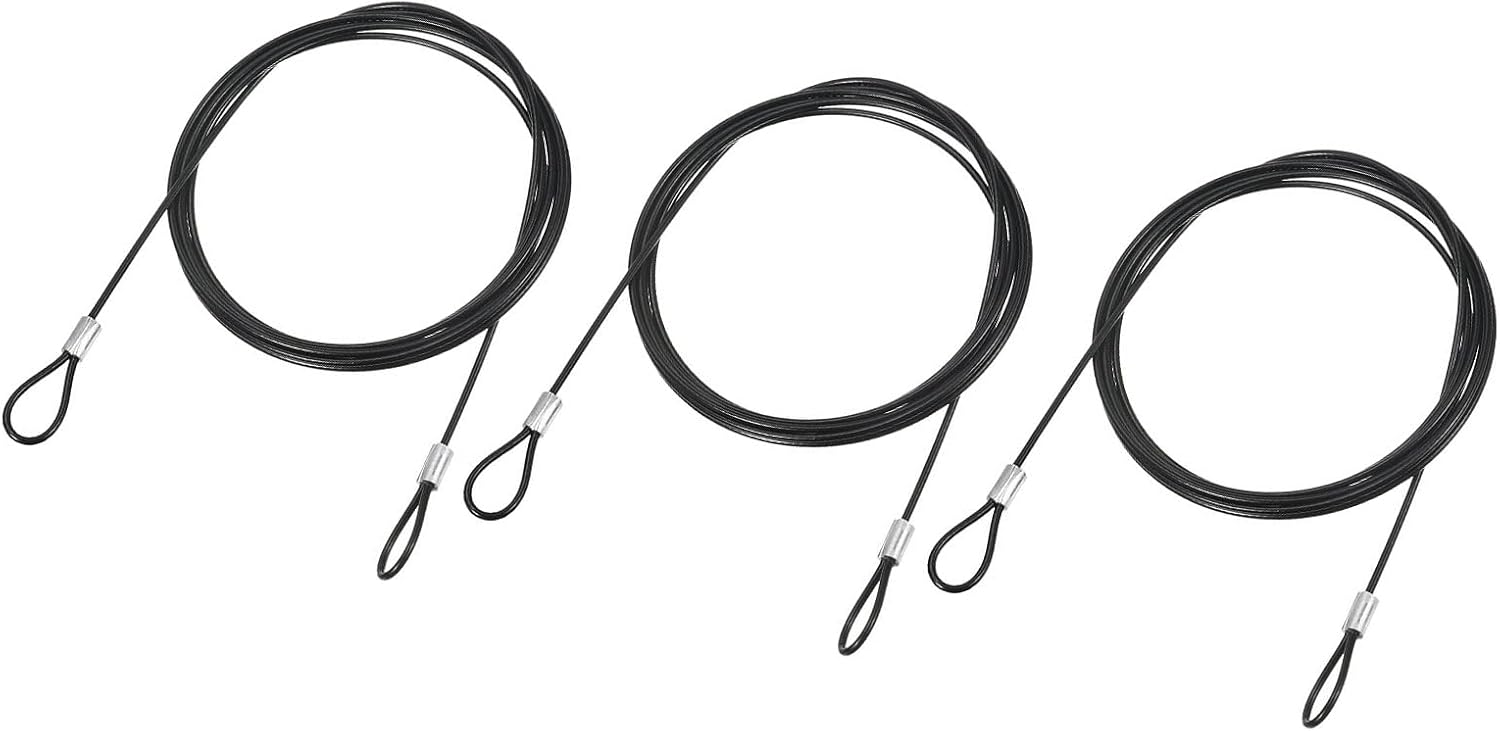YOKIVE 3-Pack Stainless Steel Safety Cable Locks with Double Loops for Outdoor and Luggage Security - Black, 6.5-Feet