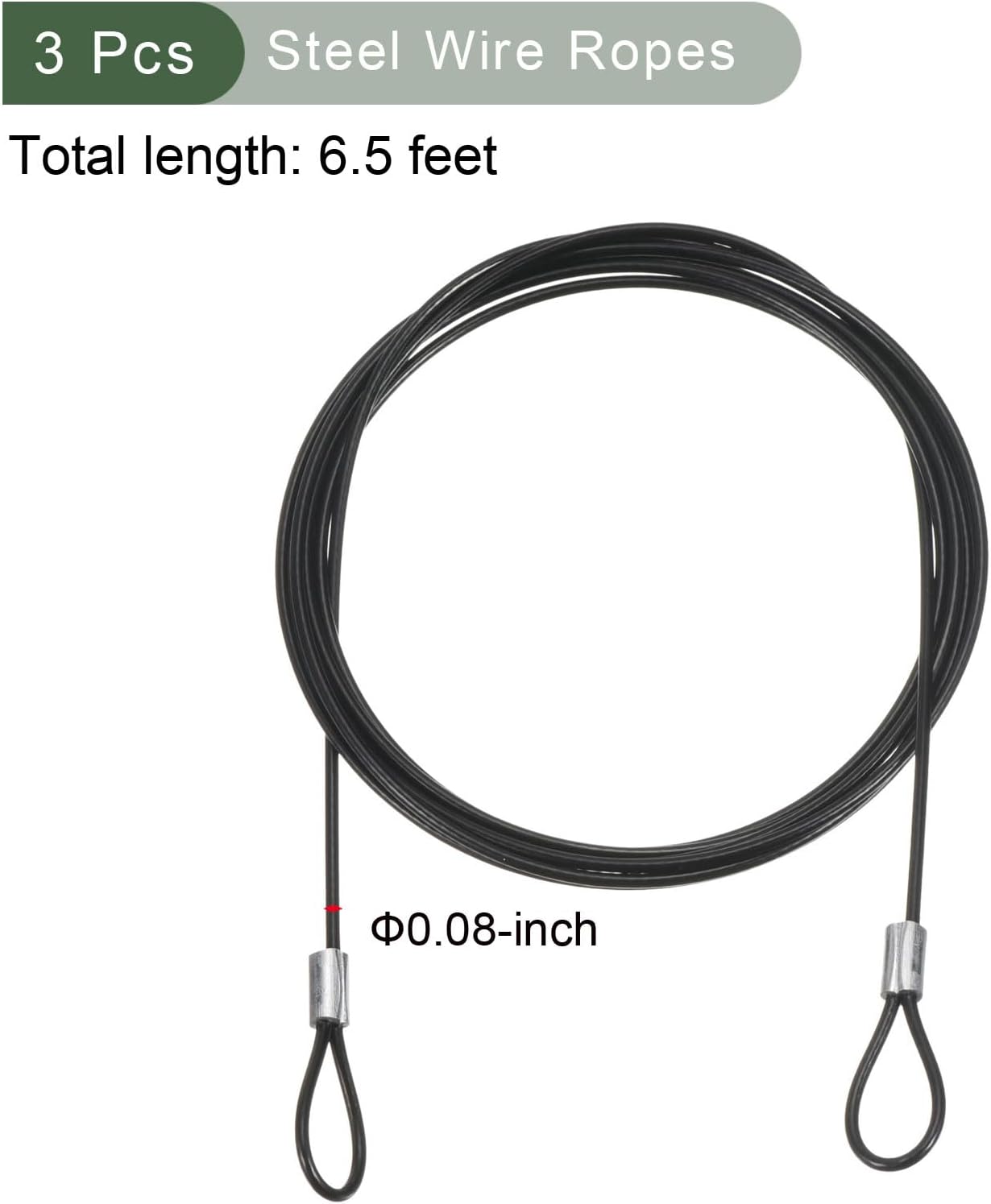 YOKIVE 3-Pack Stainless Steel Safety Cable Locks with Double Loops for Outdoor and Luggage Security - Black, 6.5-Feet