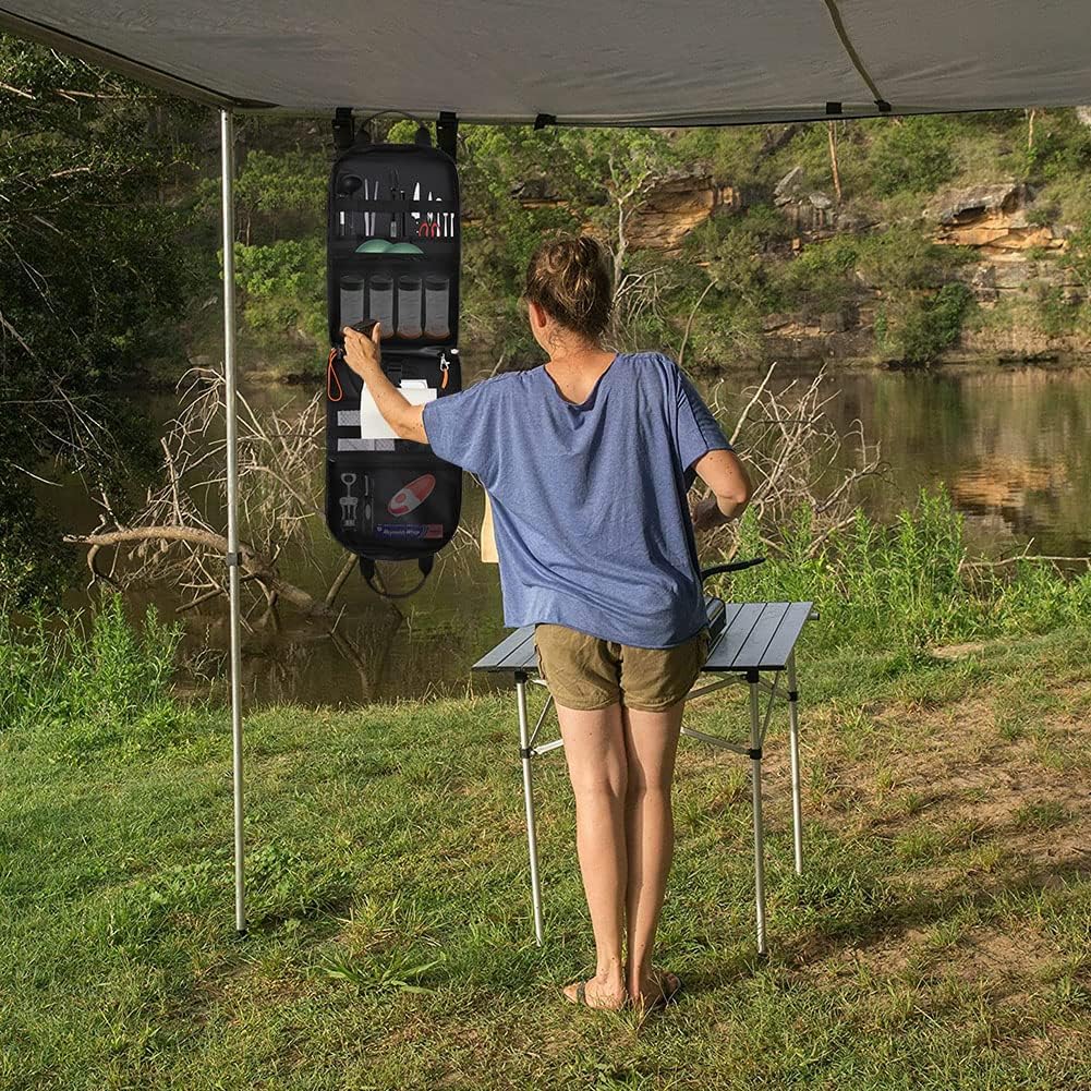 Yorkenbe Camp Kitchen Organizer Bag - High Capacity Cooking Utensils Storage with Hanging Hooks, Paper Towel Holder, and Waterproof Design for BBQ Essentials