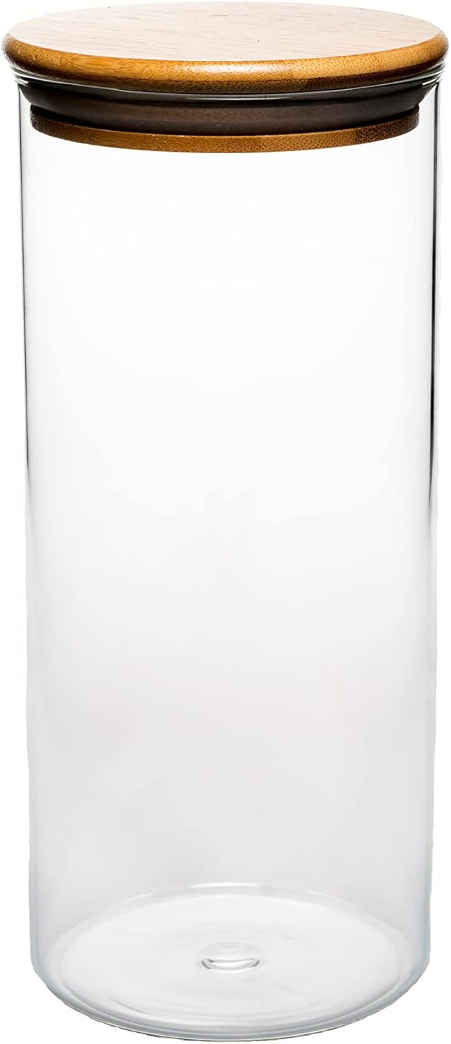 Yosemite Class Canister with Airtight Seal Wood Lid for Dry Food, Tea, Coffee, Spices - Modern Design Clear Food Storage Jar (7CN736)