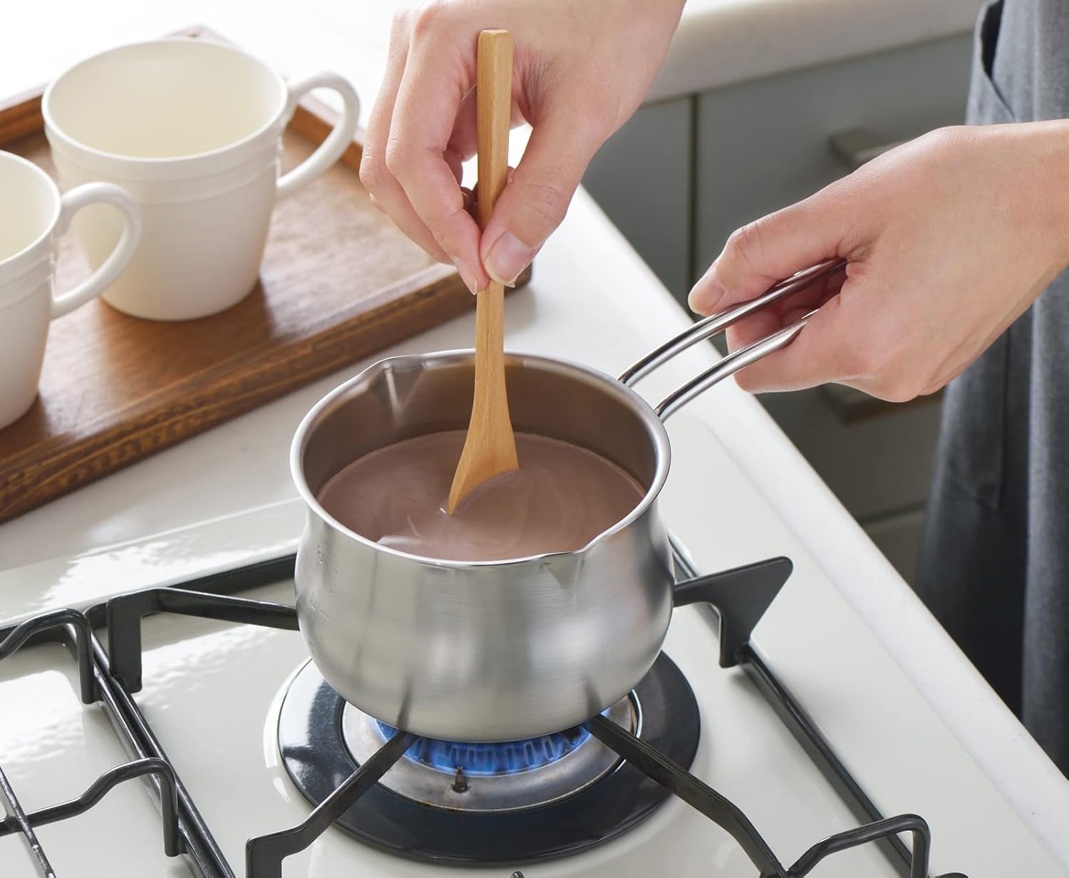 Yoshikawa YJ3349 Milk Pan, 4.7 inches, Stainless Steel Double Mouth, Made in Japan - Gas Fire Compatible