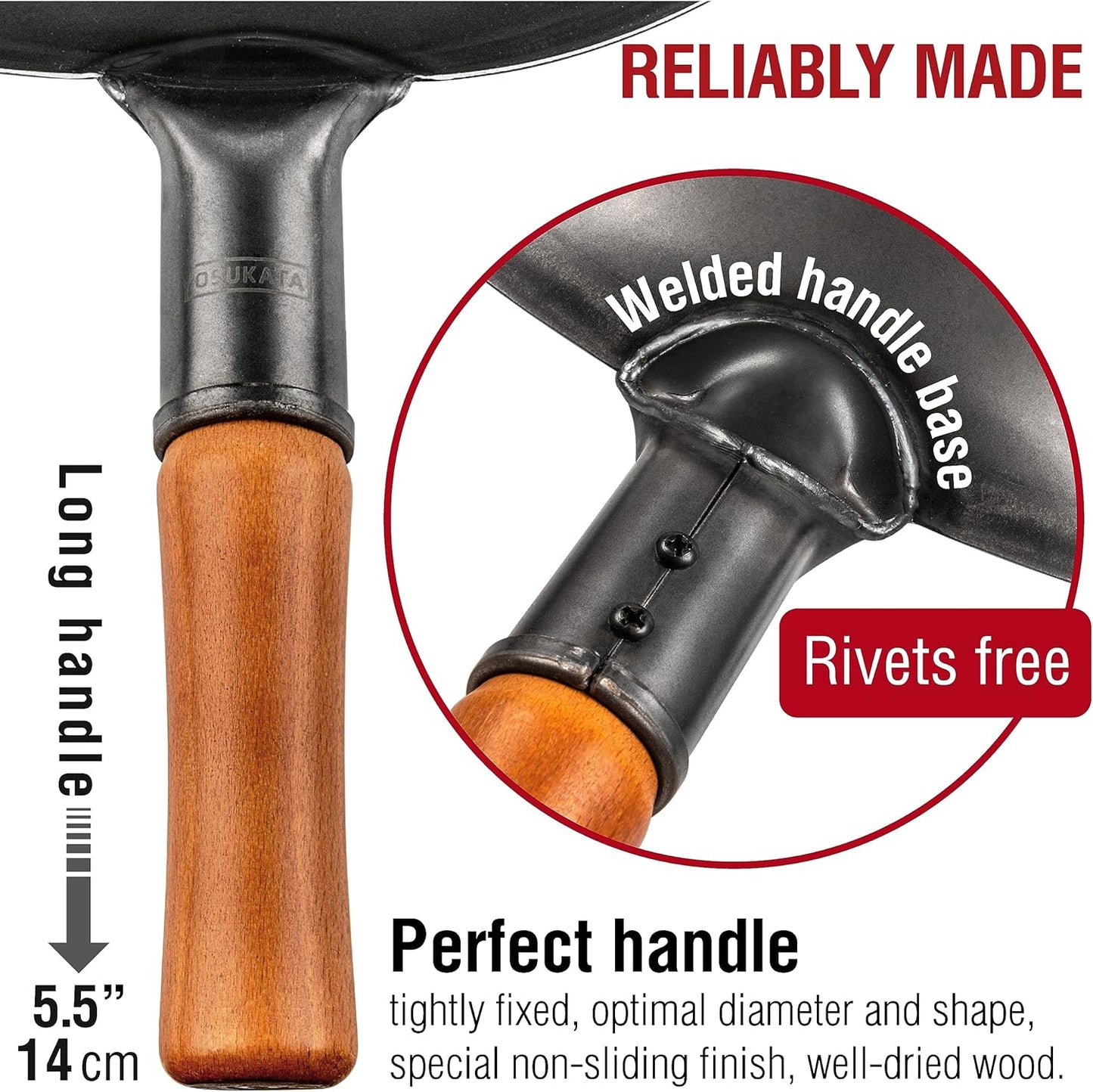 YOSUKATA 13.5" Carbon Steel Wok Pan Set with Flat Bottom, Wooden Chopsticks - Stir Fry Pans for Chinese Cooking