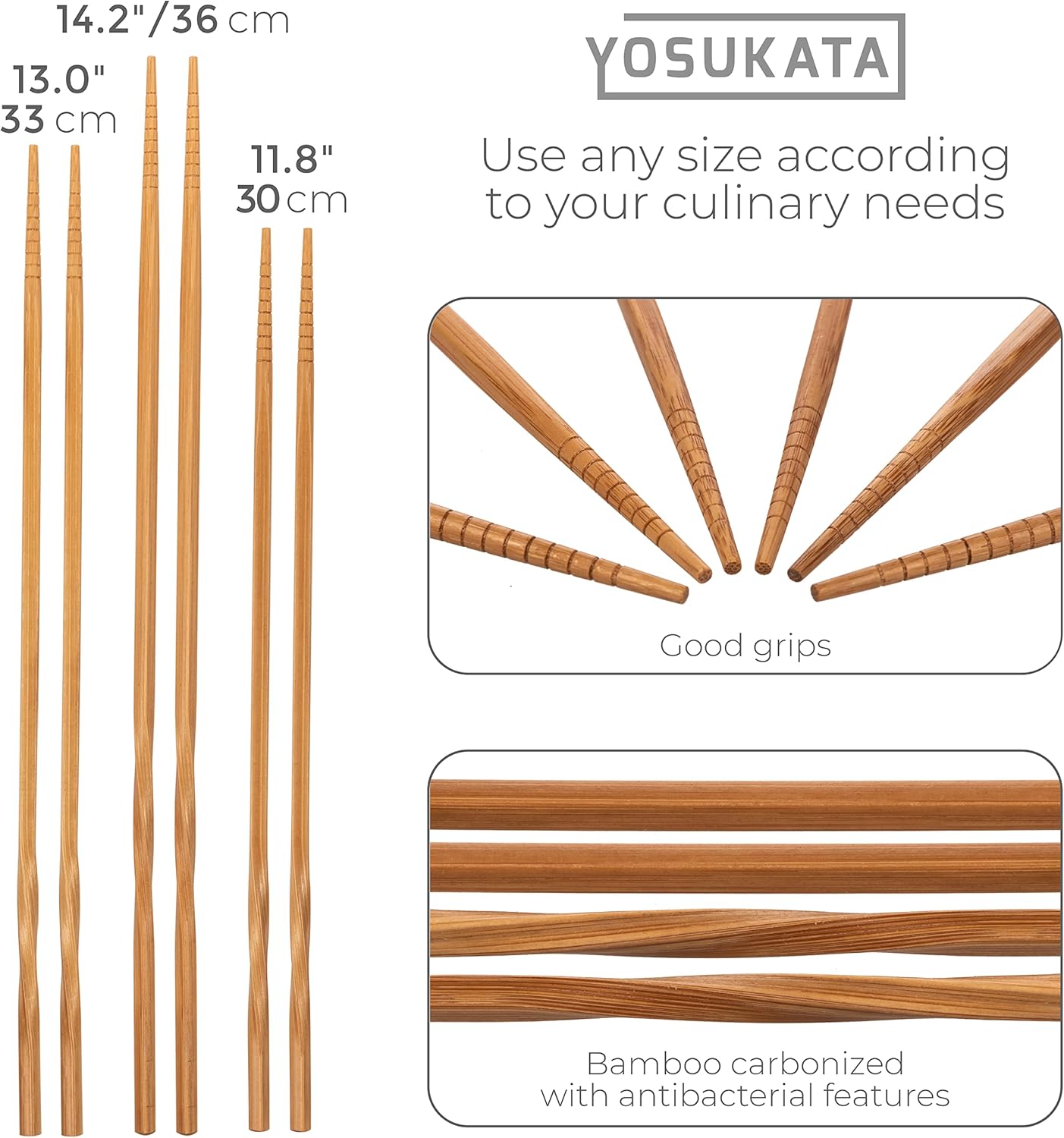 YOSUKATA 13.5" Carbon Steel Wok Pan Set with Flat Bottom, Wooden Chopsticks - Stir Fry Pans for Chinese Cooking