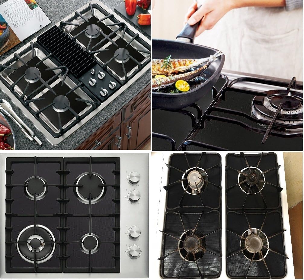 YRYM HT Gas Stove Burner Covers - 10.6" x 10.6" Black Protectors, 0.2mm Double Thickness, Non-Stick, Reusable, Fast Clean Liners for Kitchen/Cooking, BPA Free (8 Packs)
