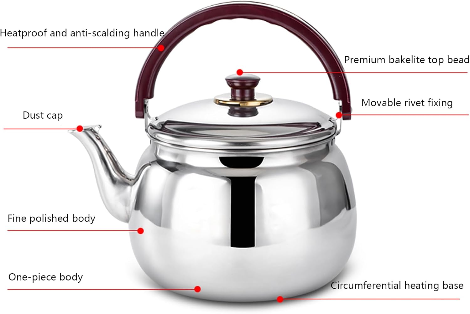 Yuhang Stovetop Teapot Whistling Tea Kettle for Gas, Induction, Electric Hobs - 1.8L Size