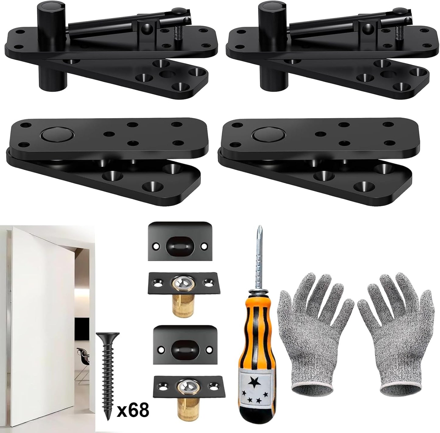 YUNPHDA Silent Operation Hidden Door Hinge Set - 570 LB Load Capacity, 360° Rotation Pivot Hinges for Secret Doors - Heavy Duty Concealed Hinges for Bookcases