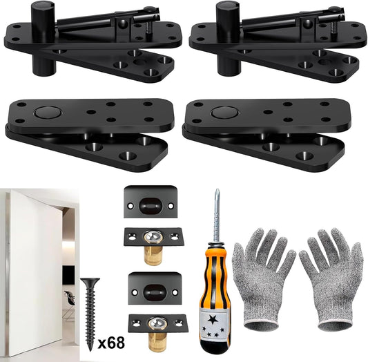 YUNPHDA Silent Operation Hidden Door Hinge Set - 570 LB Load Capacity, 360° Rotation Pivot Hinges for Secret Doors - Heavy Duty Concealed Hinges for Bookcases