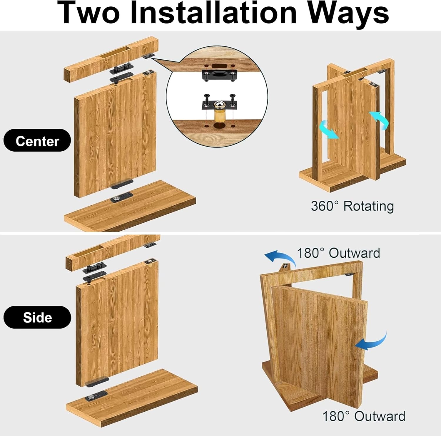 YUNPHDA Silent Operation Hidden Door Hinge Set - 570 LB Load Capacity, 360° Rotation Pivot Hinges for Secret Doors - Heavy Duty Concealed Hinges for Bookcases