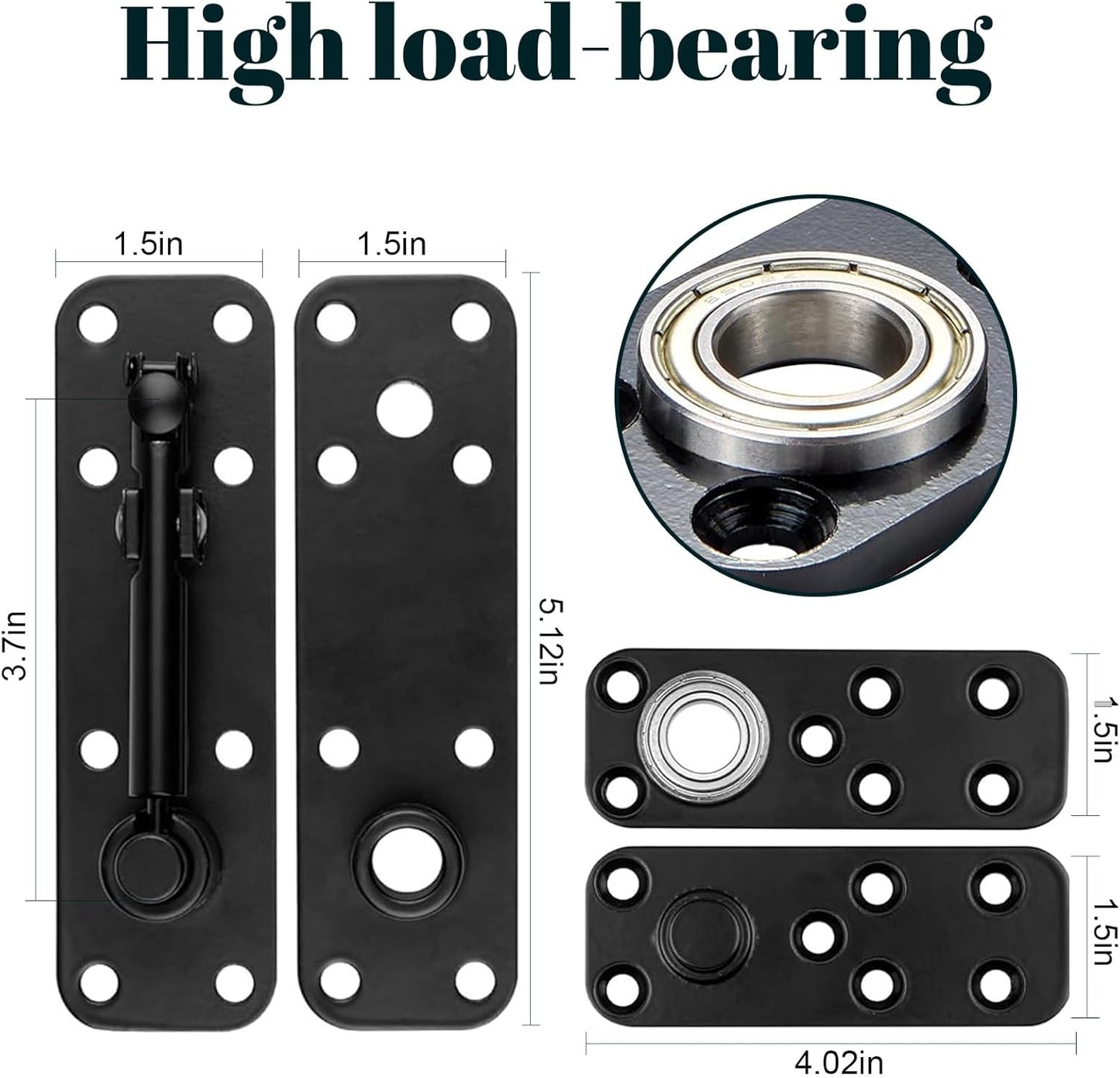 YUNPHDA Silent Operation Hidden Door Hinge Set - 570 LB Load Capacity, 360° Rotation Pivot Hinges for Secret Doors - Heavy Duty Concealed Hinges for Bookcases