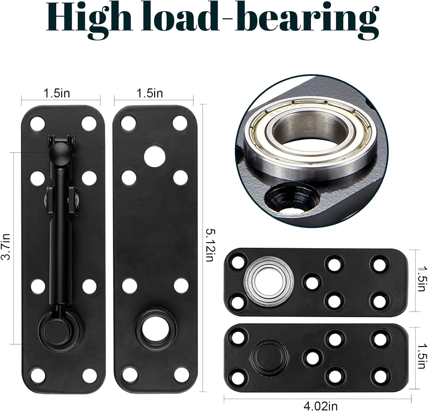 YUNPHDA Silent Operation Hidden Door Hinge Set - 570 LB Load Capacity, 360° Rotation Pivot Hinges for Secret Doors - Heavy Duty Concealed Hinges for Bookcases