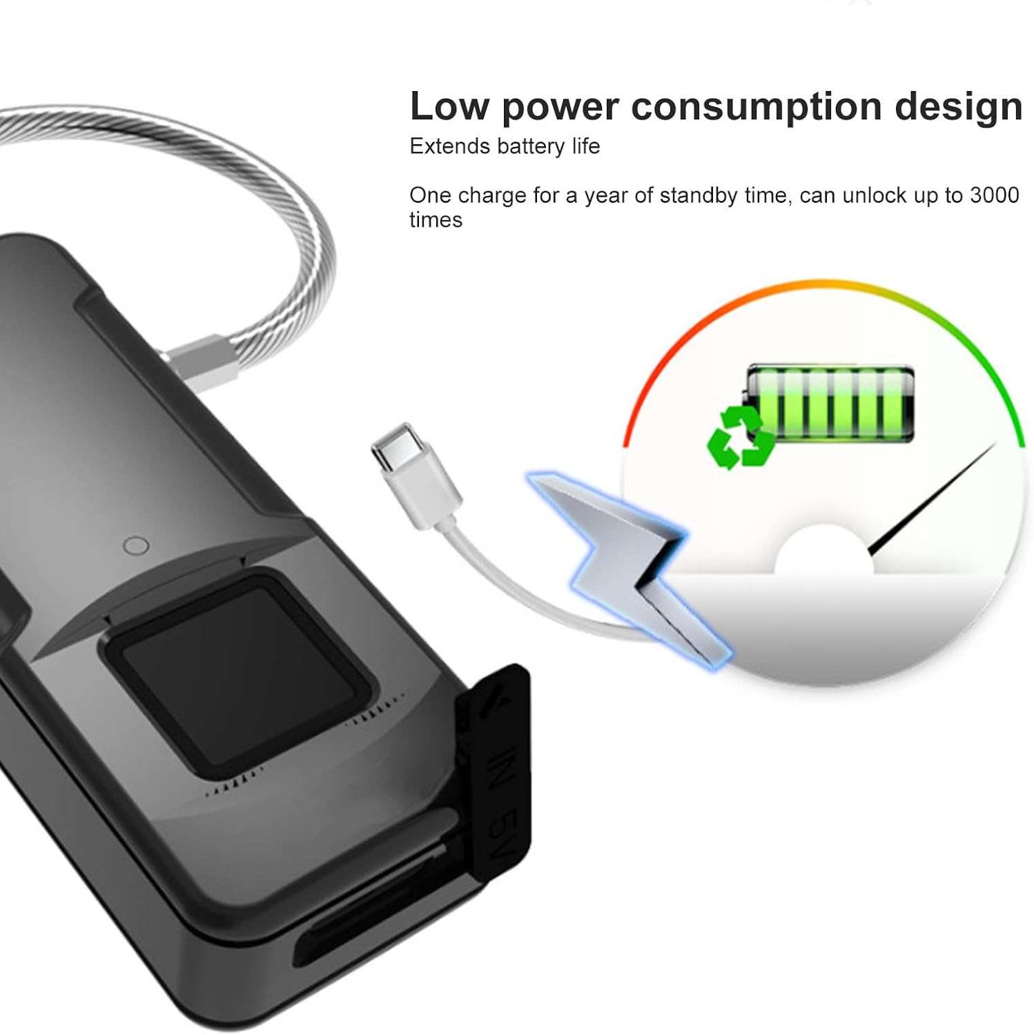 Yunseity Metal Biometric Padlock with USB Charging and Fast Fingerprint Matching - Secure Locker with 10 Sets of Fingerprints (Black)