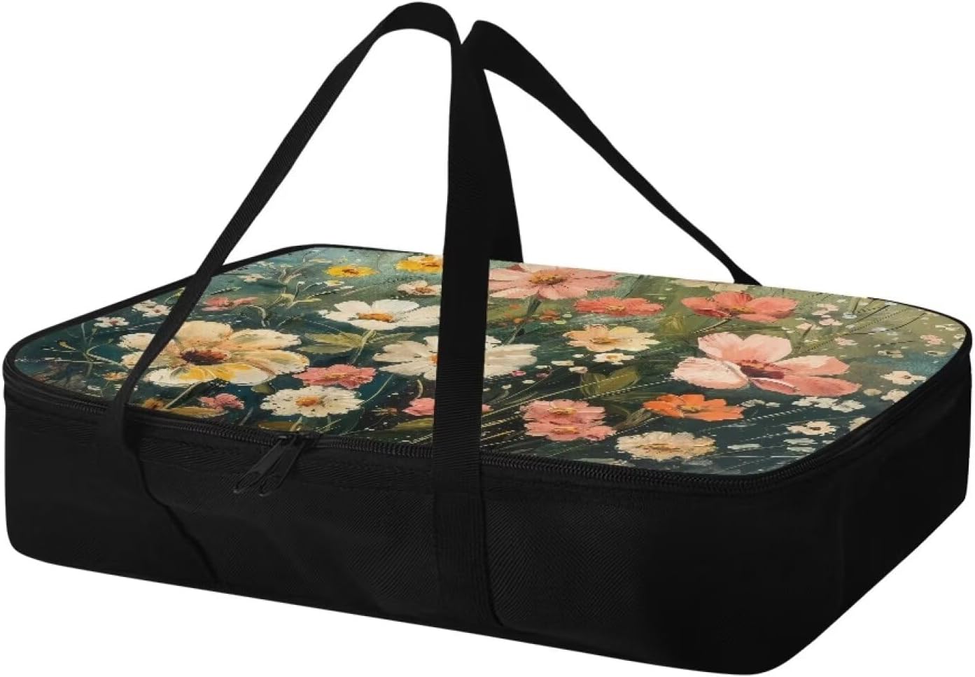 Yuresuaet Yuresuae Insulated Food Carrier with Artistic Floral Print - Hot/Cold, Dustproof Casserole Tote Bag for Picnic Potluck, Sturdy Handles