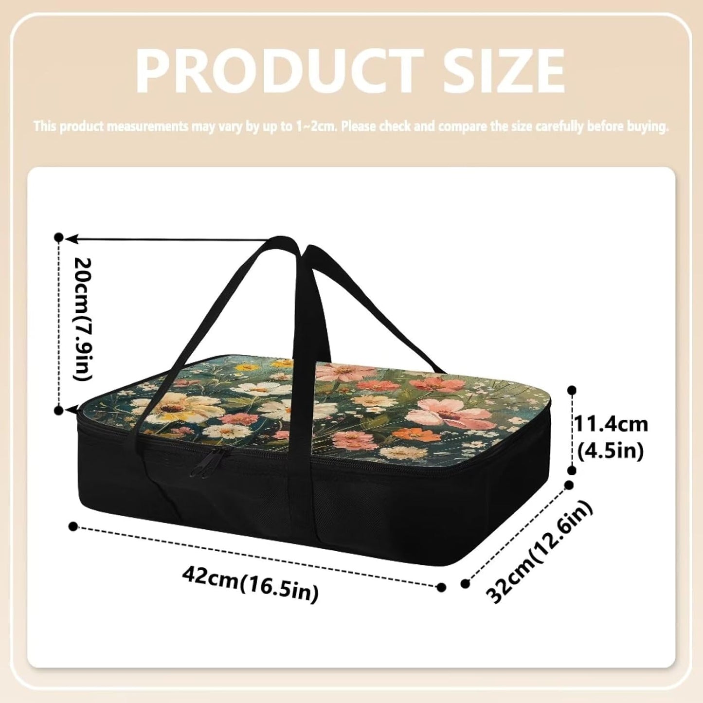 Yuresuaet Yuresuae Insulated Food Carrier with Artistic Floral Print - Hot/Cold, Dustproof Casserole Tote Bag for Picnic Potluck, Sturdy Handles