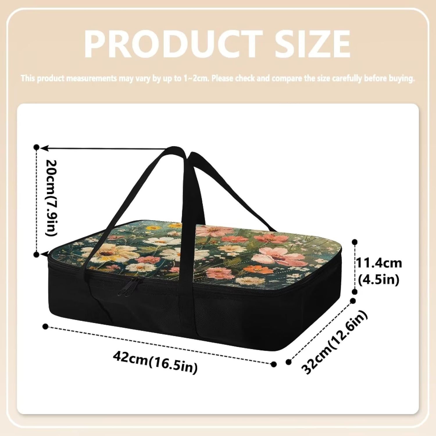 Yuresuaet Yuresuae Insulated Food Carrier with Artistic Floral Print - Hot/Cold, Dustproof Casserole Tote Bag for Picnic Potluck, Sturdy Handles