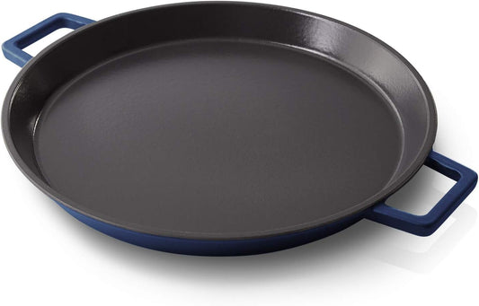 Zakarian by Dash 13" Nonstick Cast Iron Pan with Dual Handles - Titanium Ceramic Coating, Blue Color