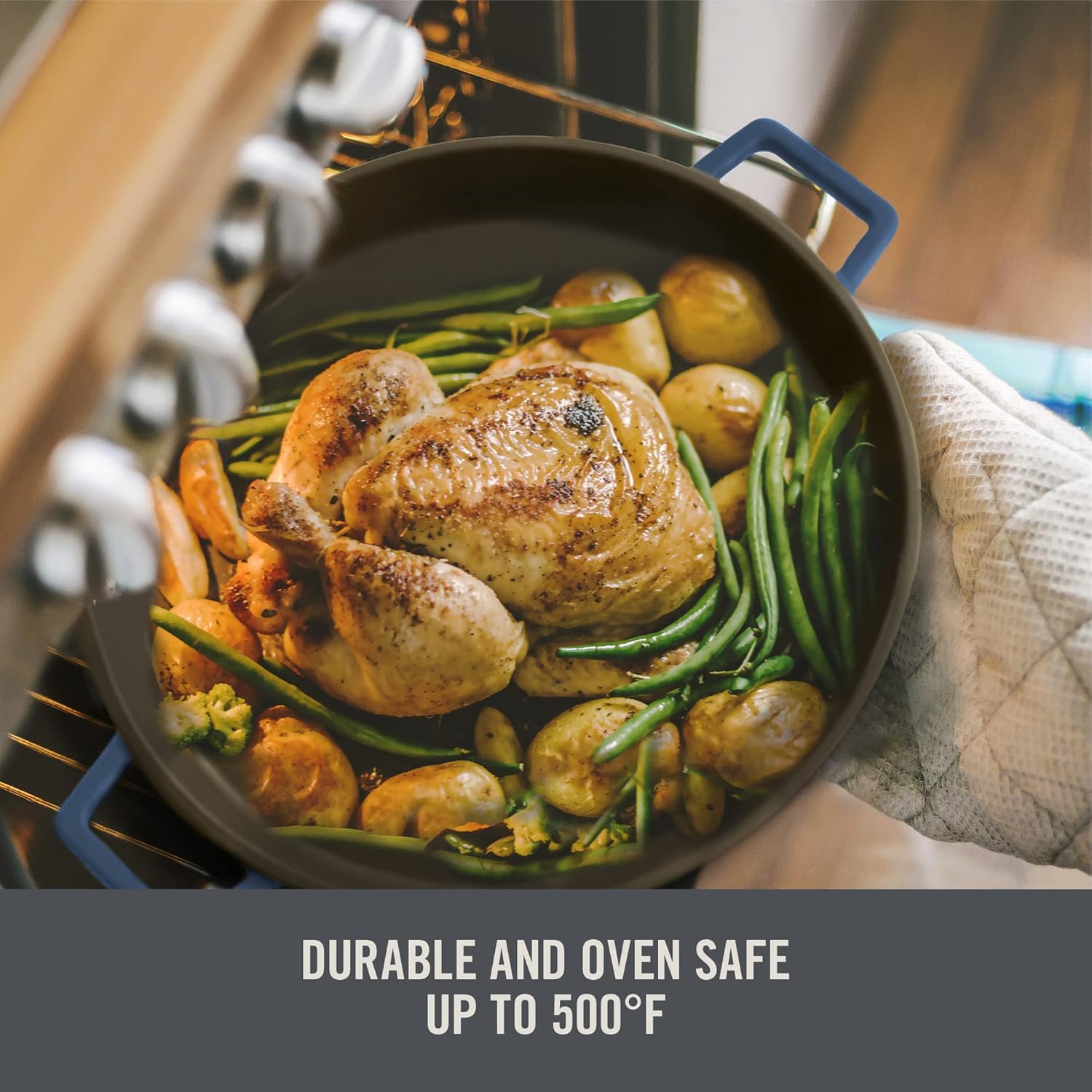 Zakarian by Dash 13" Nonstick Cast Iron Pan with Dual Handles - Titanium Ceramic Coating, Blue Color