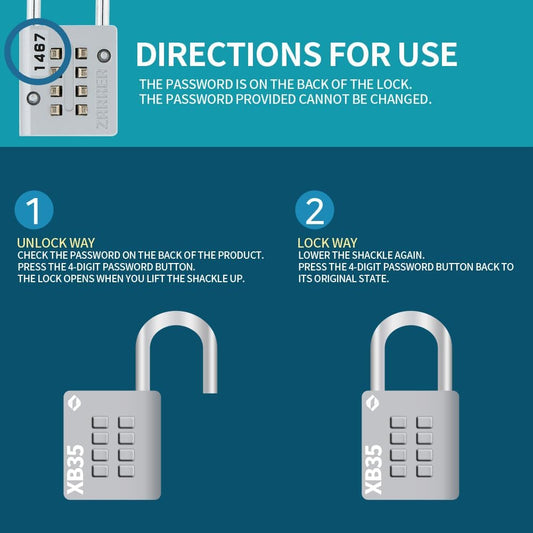 Zarker XB35 8-Digit Push Button Combination Padlock, 4-Digit Lock, (2-Pack, Pink/Emerald) - WildKart