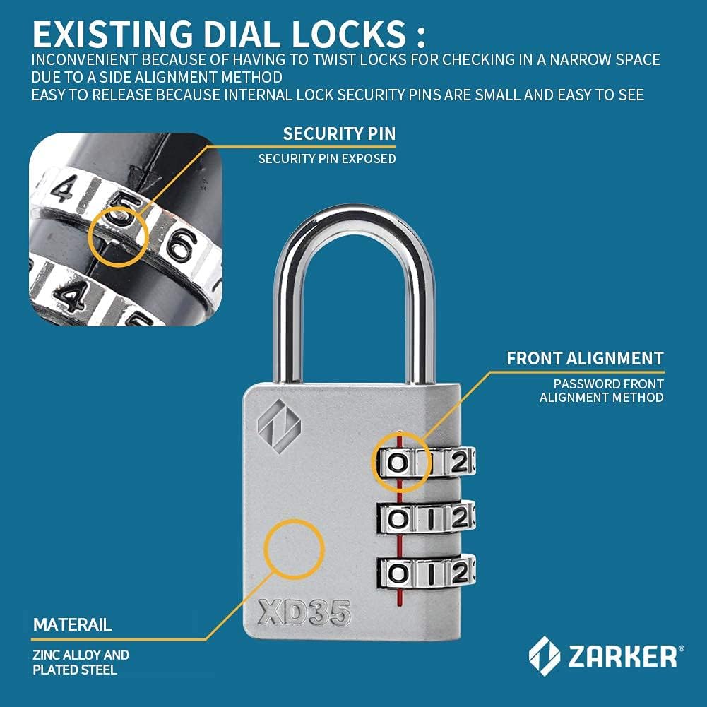 Zarker XD35 3-Digit Combination Lock for School Gym Sports Locker, Fence, Toolbox, Case, Hasp Storage - Emerald (1-Pack)