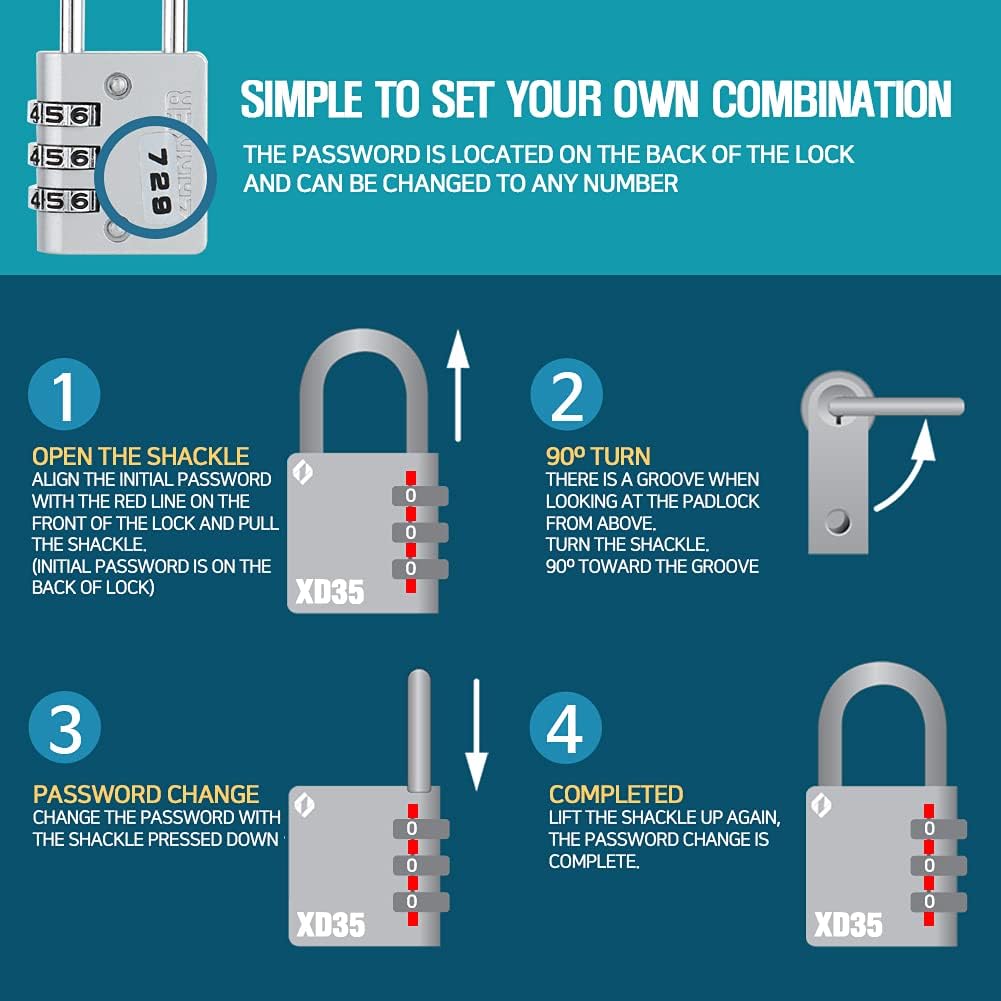 Zarker XD35 3-Digit Combination Lock for School Gym Sports Locker, Fence, Toolbox, Case, Hasp Storage - Emerald (1-Pack)