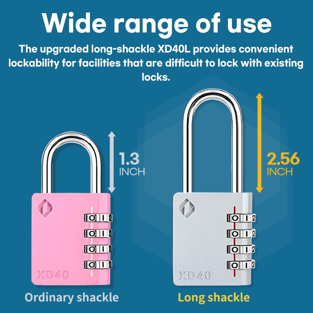 Zarker XD40L Gray 4-Digit Long Shackle Combination Padlock - 1-Pack - WildKart