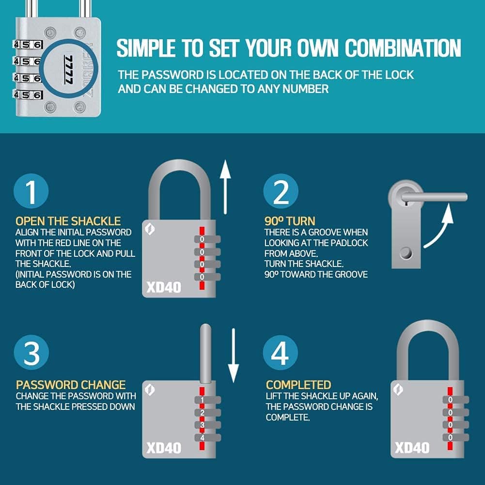 Zarker XD40L Gray 4-Digit Long Shackle Combination Padlock - 1-Pack - WildKart