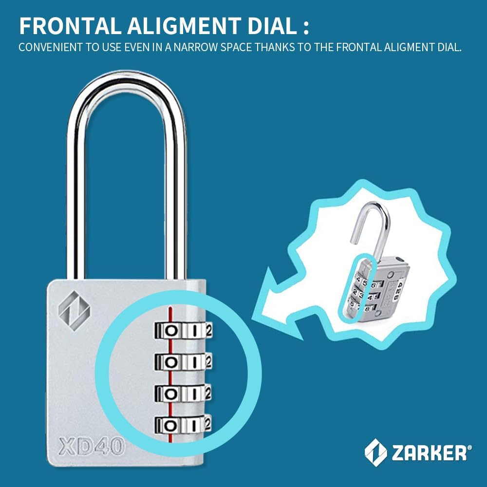 Zarker XD40L Gray 4-Digit Long Shackle Combination Padlock - 1-Pack - WildKart