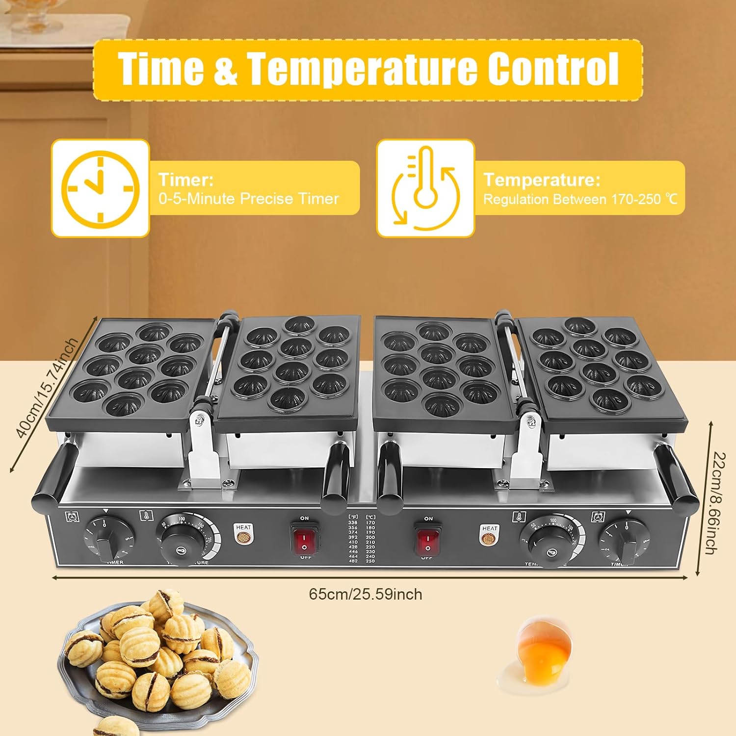 ZAWAYINE Electric Nut Waffle Maker - Bake 10 Walnut Cakes at Once - Non Stick Baking Pan - 1500W Breakfast Cake Maker Machine