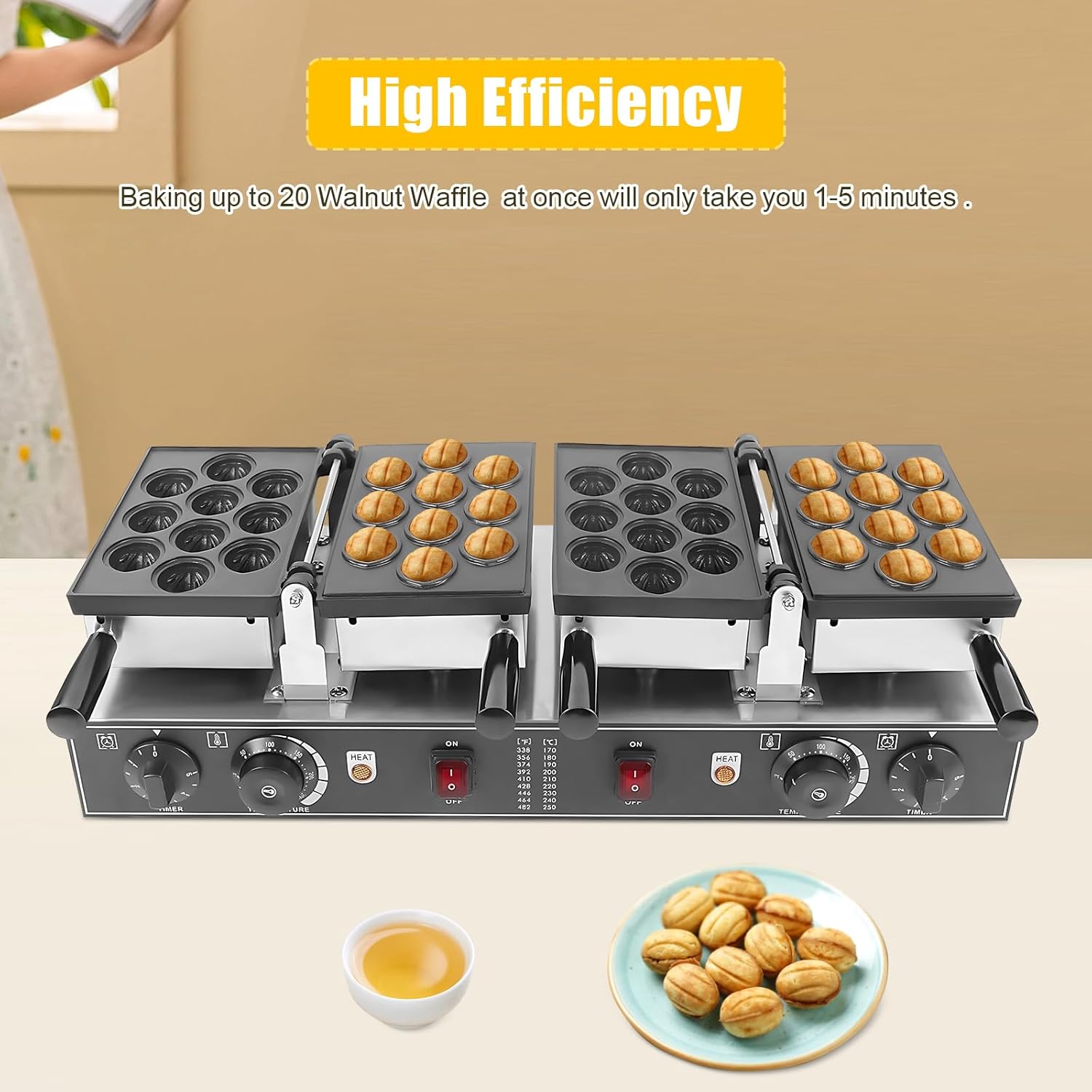 ZAWAYINE Electric Nut Waffle Maker - Bake 10 Walnut Cakes at Once - Non Stick Baking Pan - 1500W Breakfast Cake Maker Machine