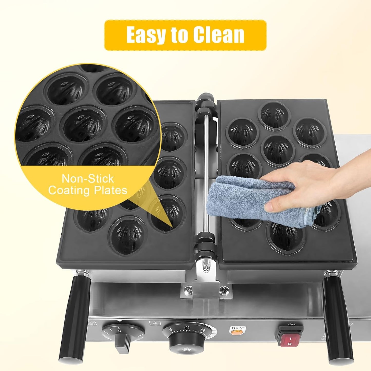 ZAWAYINE Electric Nut Waffle Maker - Bake 10 Walnut Cakes at Once - Non Stick Baking Pan - 1500W Breakfast Cake Maker Machine