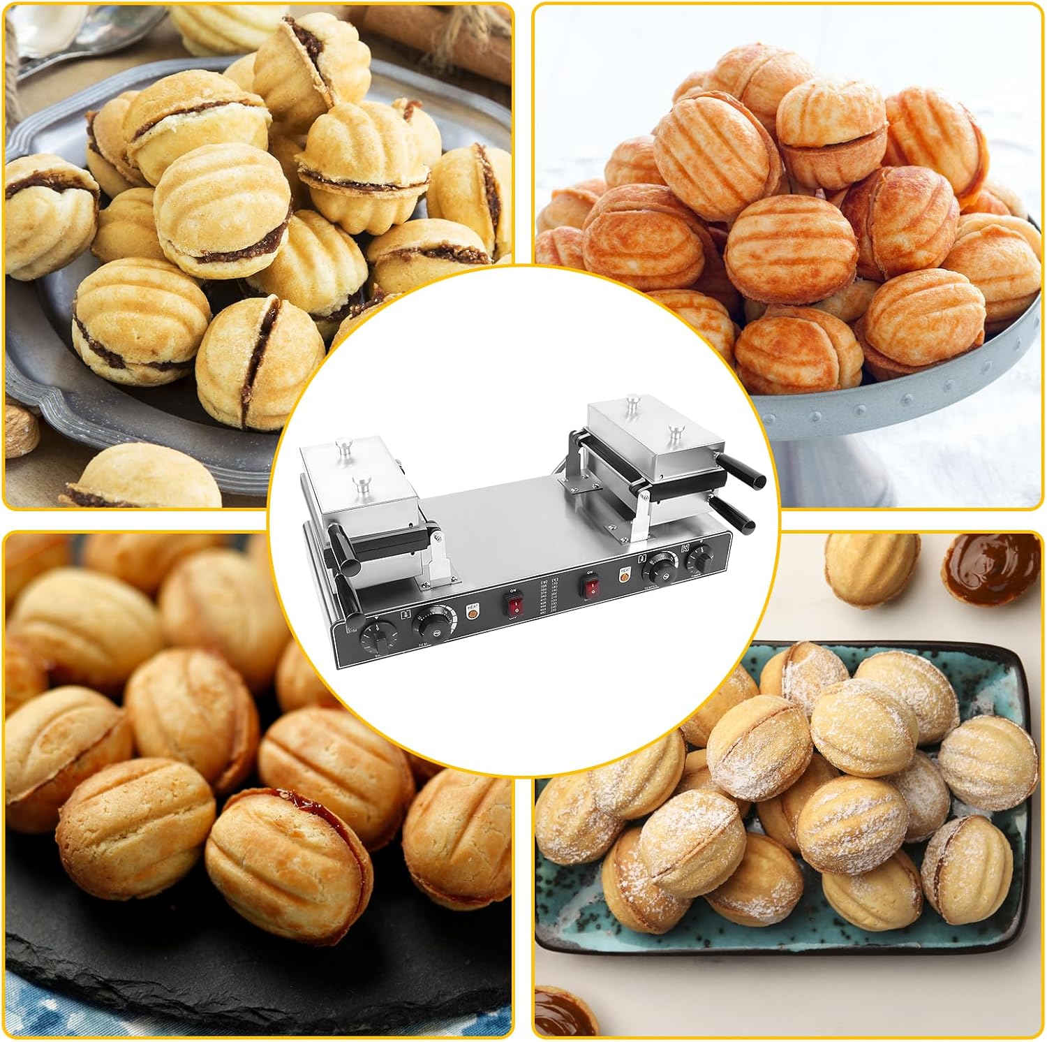 ZAWAYINE Electric Nut Waffle Maker - Bake 10 Walnut Cakes at Once - Non Stick Baking Pan - 1500W Breakfast Cake Maker Machine