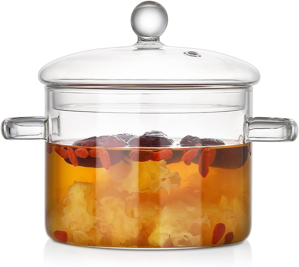 ZDZDZ Glass Cooking Pot with Cover and Handle - 1800ML Stovetop Safe Simmer Pot for Pasta, Noodle, Soup, Milk, Baby Food - Microwave Safe