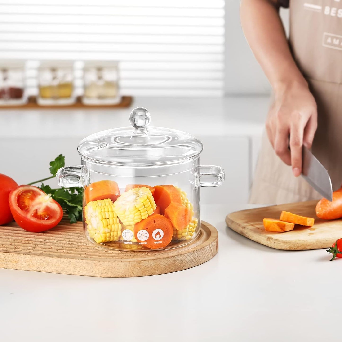 ZDZDZ Glass Cooking Pot with Cover and Handle - 1800ML Stovetop Safe Simmer Pot for Pasta, Noodle, Soup, Milk, Baby Food - Microwave Safe