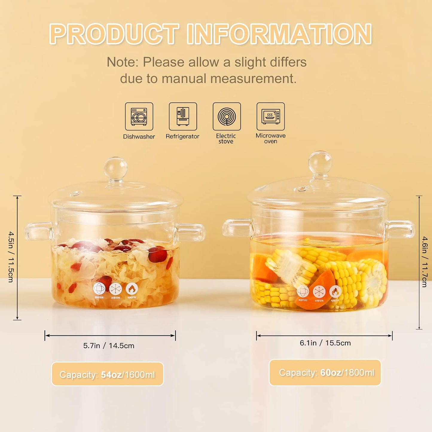 ZDZDZ Glass Cooking Pot with Cover and Handle - 1800ML Stovetop Safe Simmer Pot for Pasta, Noodle, Soup, Milk, Baby Food - Microwave Safe