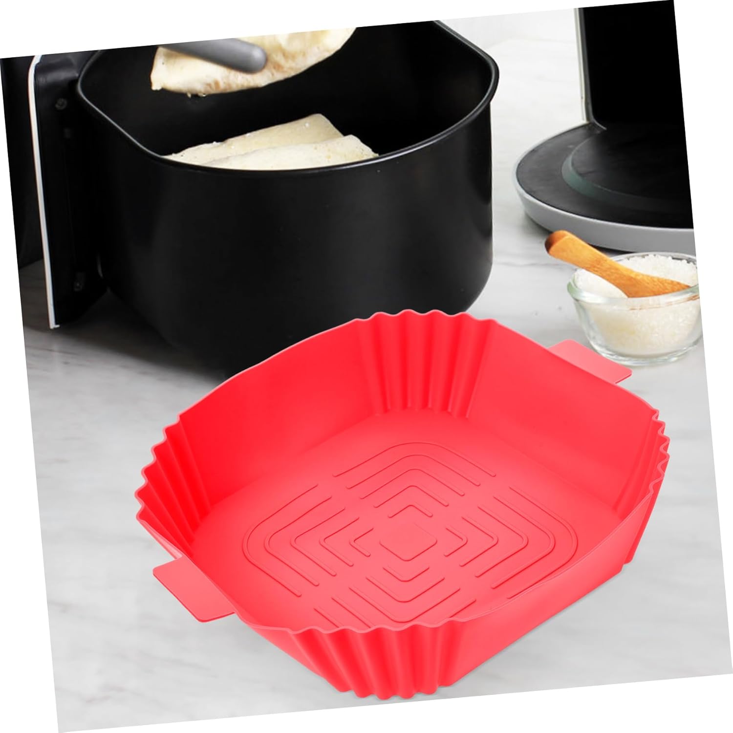 Zerodeko Multi Cooker Air Fryer Pan with Non-Stick Baskets for Oven and Stove - Red Macaron Pot Cookware