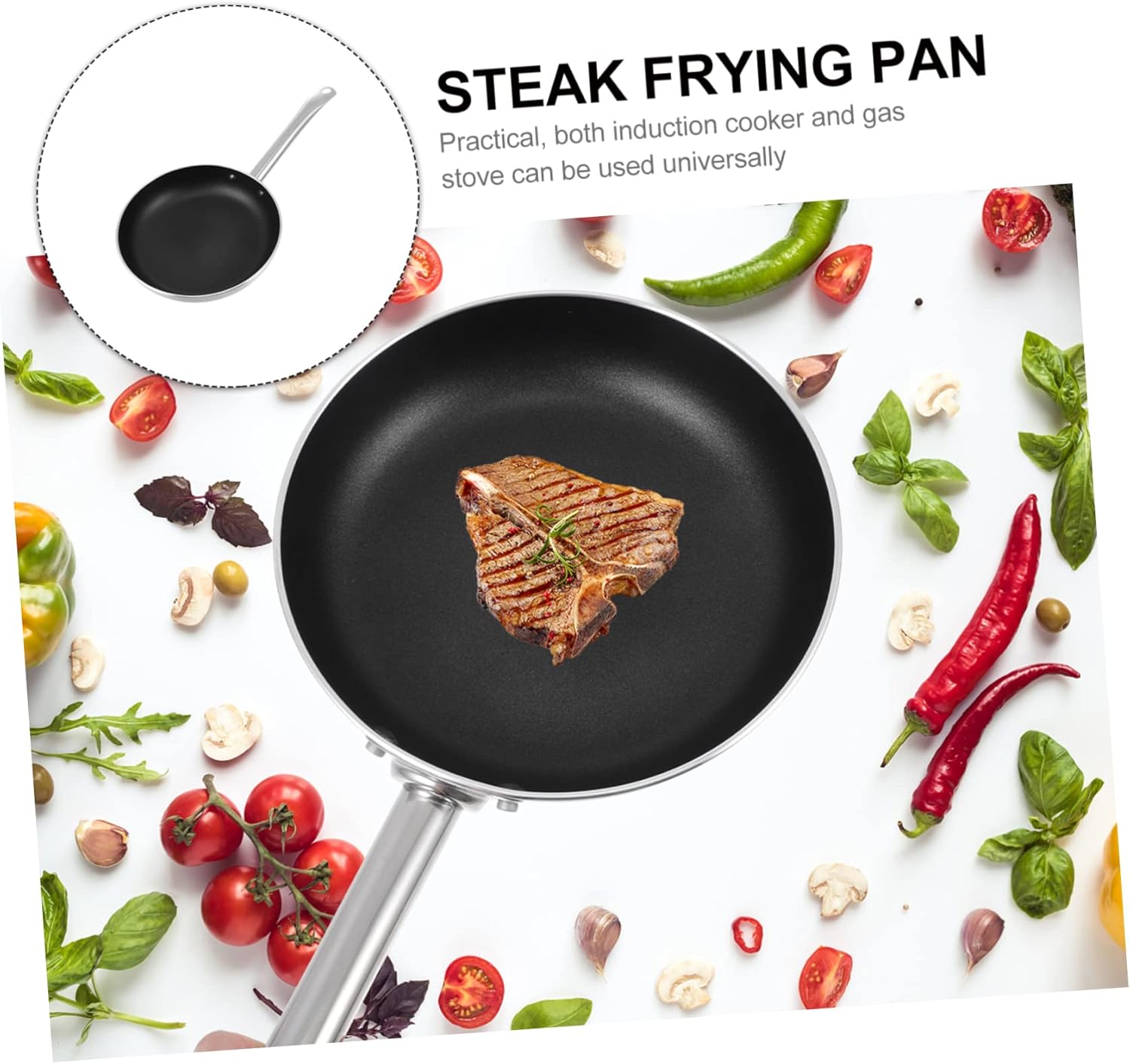 Zerodeko Nonstick Steak Skillet with Lid - 1 PC Aluminum Alloy Frying Pan for Cooking, Baking, and Grilling