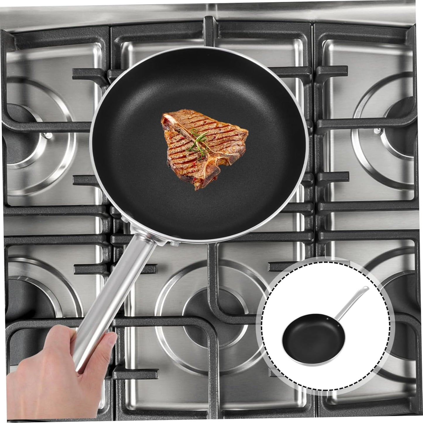 Zerodeko Nonstick Steak Skillet with Lid - 1 PC Aluminum Alloy Frying Pan for Cooking, Baking, and Grilling