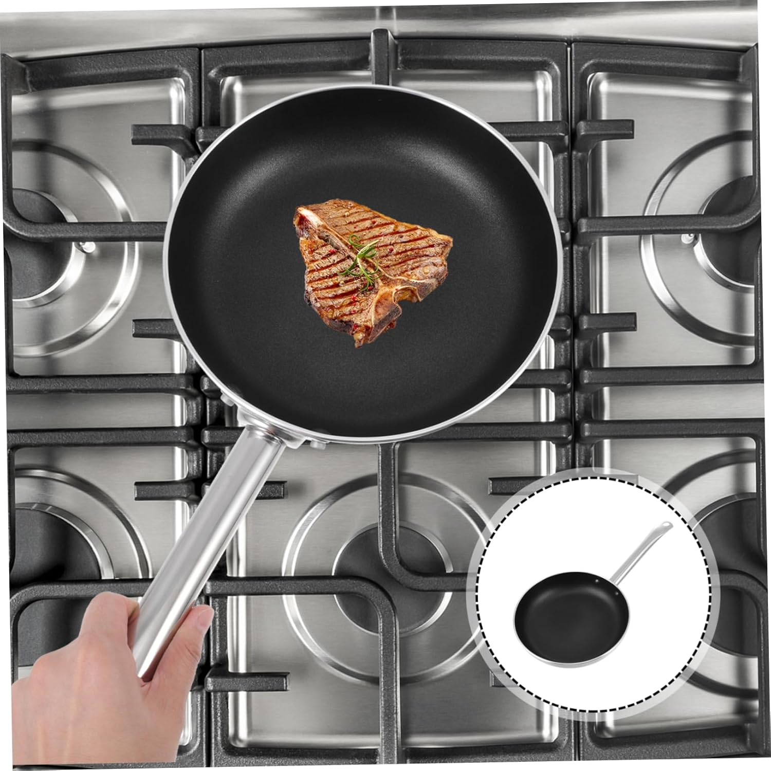 Zerodeko Nonstick Steak Skillet with Lid - 1 PC Aluminum Alloy Frying Pan for Cooking, Baking, and Grilling