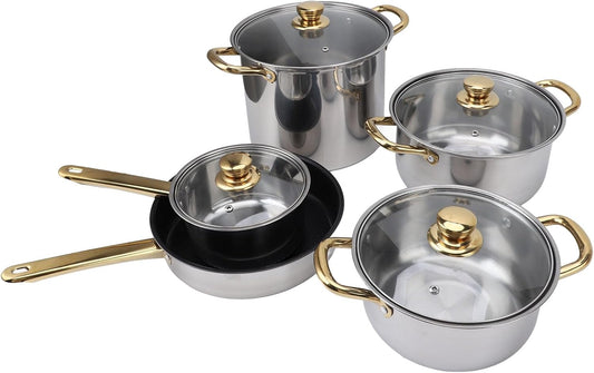 Zerodis Stainless Steel Cookware Set with Glass Lids - Heat Resistant Kitchen Pots and Pans for Home Cooking