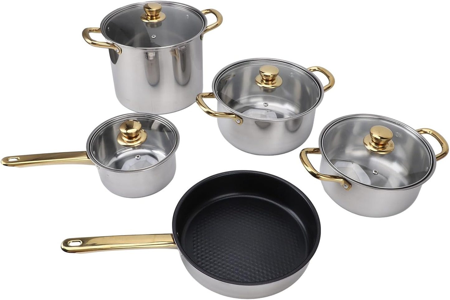 Zerodis Stainless Steel Cookware Set with Glass Lids - Heat Resistant Kitchen Pots and Pans for Home Cooking