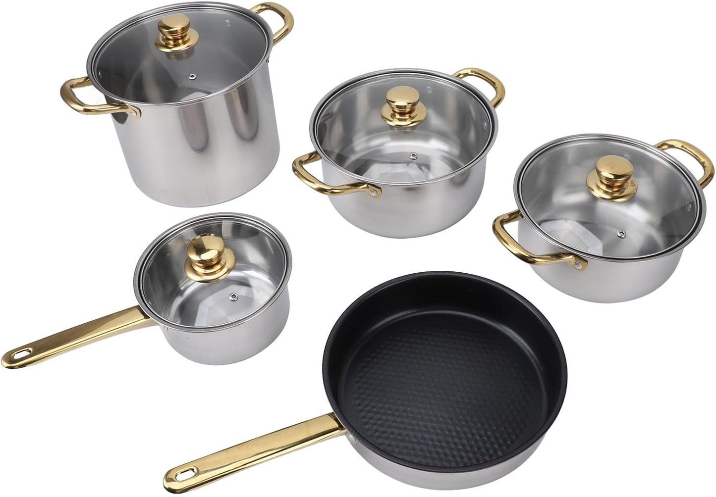 Zerodis Stainless Steel Cookware Set with Glass Lids - Heat Resistant Kitchen Pots and Pans for Home Cooking