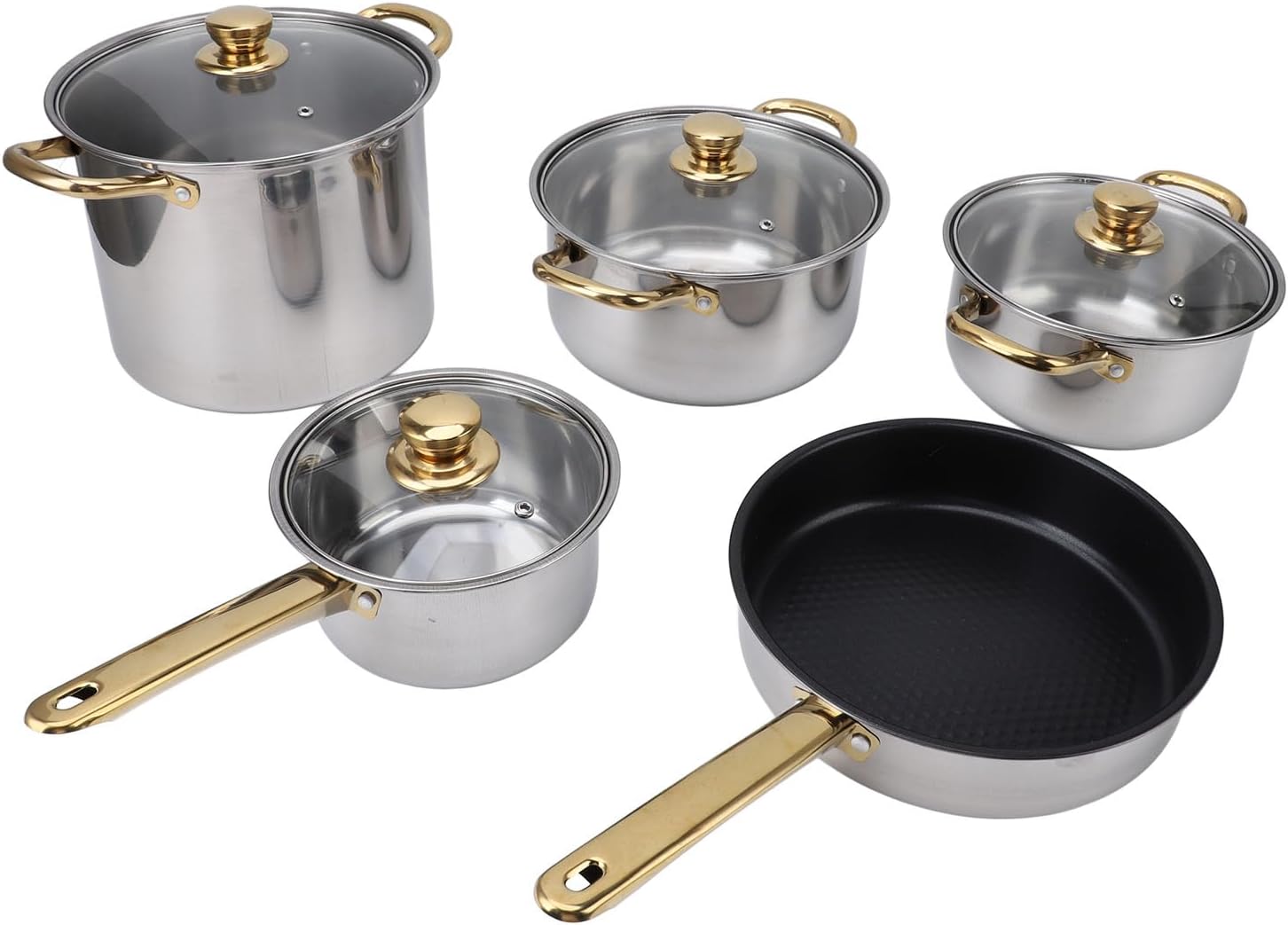 Zerodis Stainless Steel Cookware Set with Glass Lids - Heat Resistant Kitchen Pots and Pans for Home Cooking