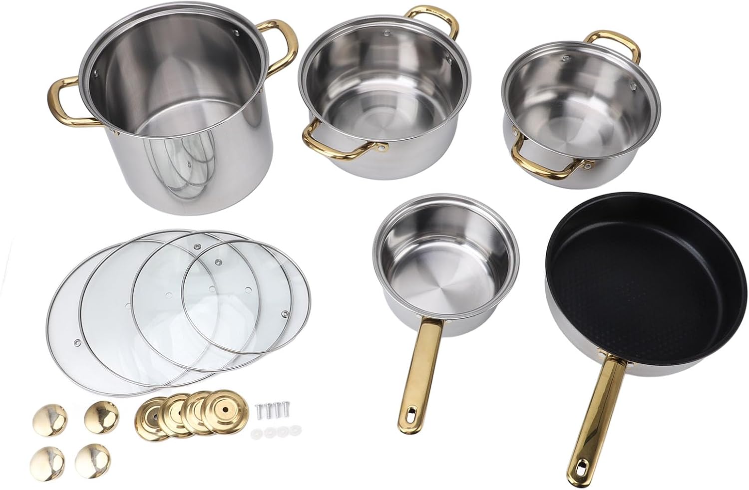 Zerodis Stainless Steel Cookware Set with Glass Lids - Heat Resistant Kitchen Pots and Pans for Home Cooking