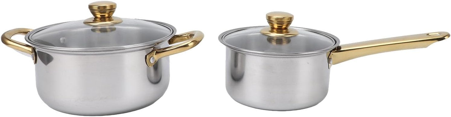 Zerodis Stainless Steel Cookware Set with Glass Lids - Heat Resistant Kitchen Pots and Pans for Home Cooking