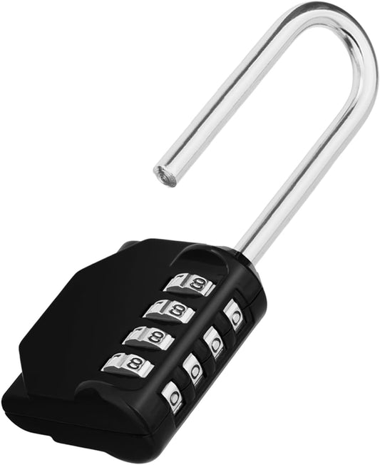 ZHEGE Long Shackle Padlock - 4 Digit Combination Lock for School, Gym Locker - Resettable Combo Lock for Outdoor Use - Black - WildKart