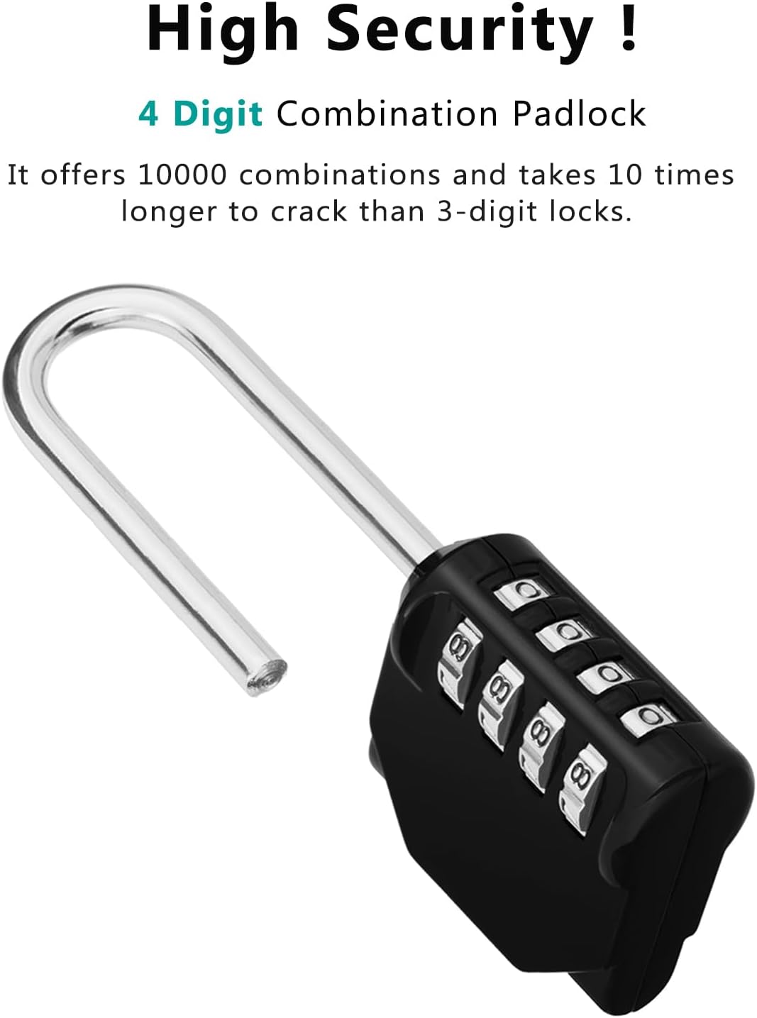 ZHEGE Long Shackle Padlock - 4 Digit Combination Lock for School, Gym Locker - Resettable Combo Lock for Outdoor Use - Black - WildKart
