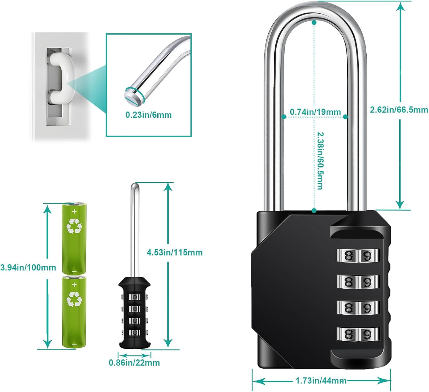 ZHEGE Long Shackle Padlock - 4 Digit Combination Lock for School, Gym Locker - Resettable Combo Lock for Outdoor Use - Black - WildKart