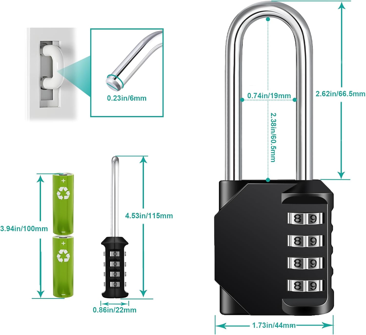 ZHEGE Long Shackle Padlock - 4 Digit Combination Lock for School, Gym Locker - Resettable Combo Lock for Outdoor Use - Black - WildKart