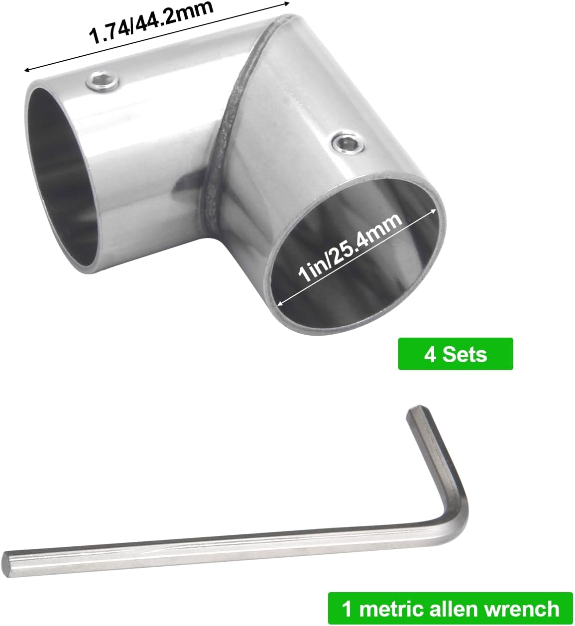 ZHSLDQ 4 Sets of 90 Degree Angle Elbow Pipe Connectors, 2-Way Metal Elbow Connector for 2-Way L-Shape Pipe Clamps (for 1" or 25.4 mm OD, Silver)